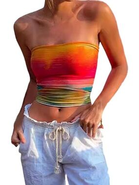 Amazon Women’s Strapless Ombre Tube Crop Top in Orange, Pink and Yellow